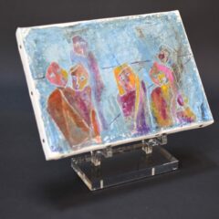 Support chevalet en plexiglass transparent permettant de maintenir et présenter une plaque ou une toile sur table ou en vitrine.