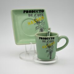 Support en plexiglas transparent pour présenter une tasse et sa soucoupe