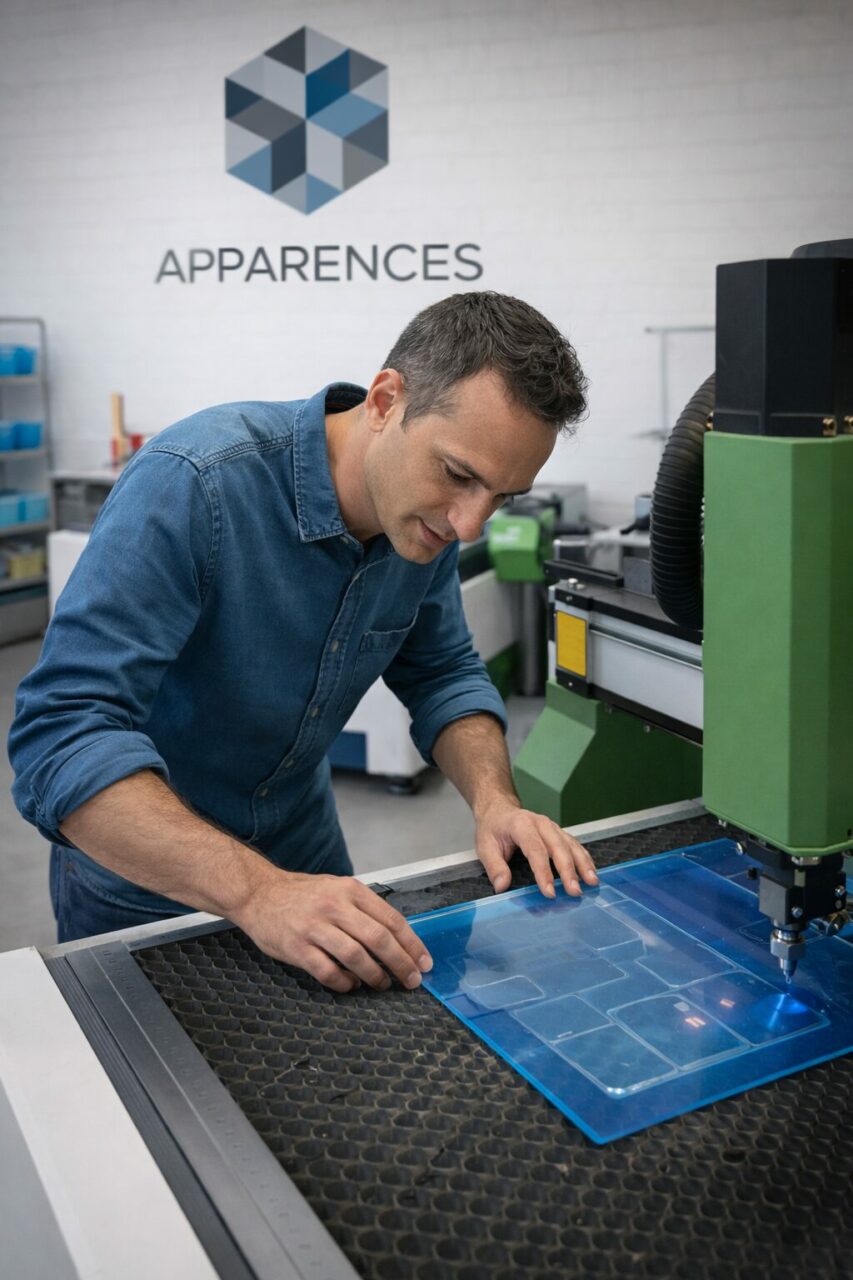 Fabrication sur mesure en plexiglas dans l’atelier Apparences