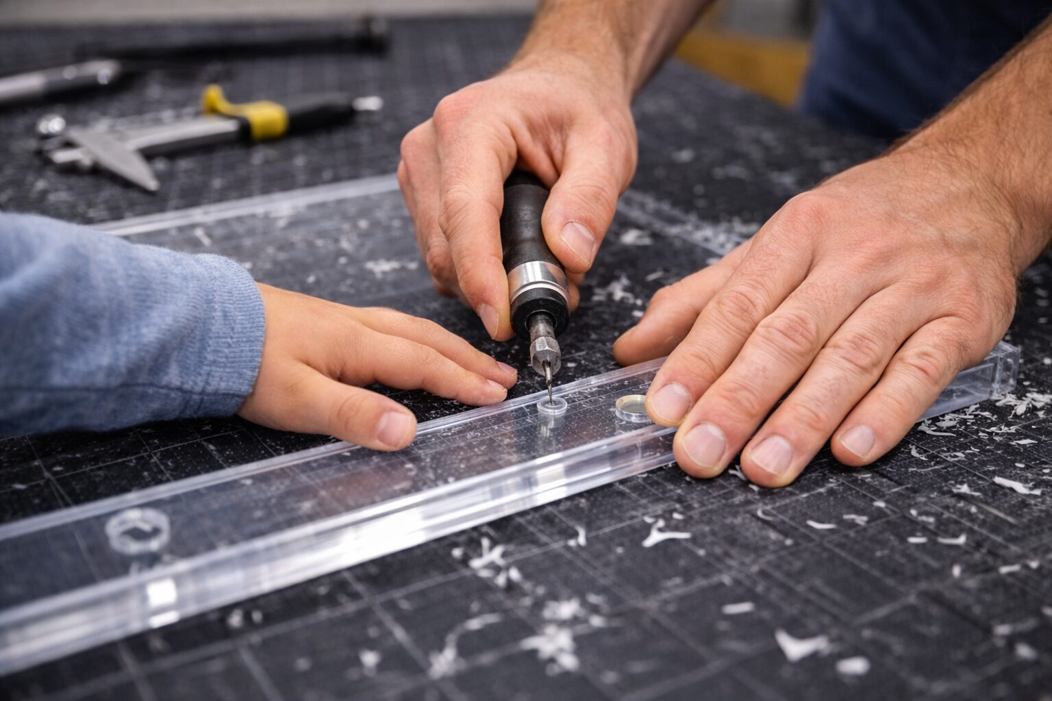 Perçage et usinage d’un support en plexiglas sur mesure